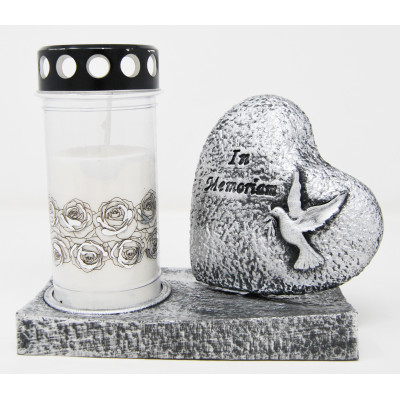 BASE CUORE PLASTICA IN MEMORIAM CON CERA 3gg cm. 20,5x10,5x17 h ARGENTO