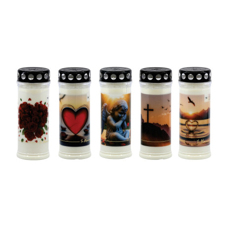LUMINO CERA ORNAMENTICA 7D 7gg cm. 7,5x21,5 h MIX MOTIVES