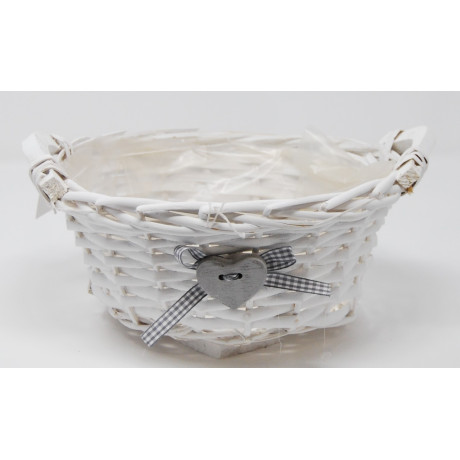 CIOTOLA TONDA VIMINI CON CUORE E MANIGLIE cm. 22x10 h BIANCO