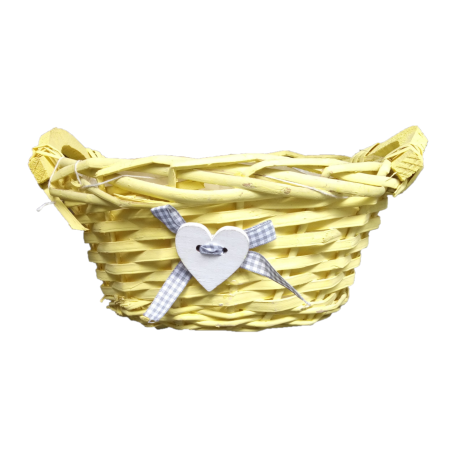 CIOTOLA TONDA VIMINI CON CUORE E MANIGLIE cm. 22x10 h GIALLO